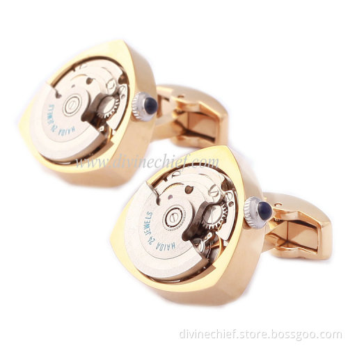 Novelty Love Shape Watch Movement Cufflinks Stainless Steel Black Plated Cufflinks